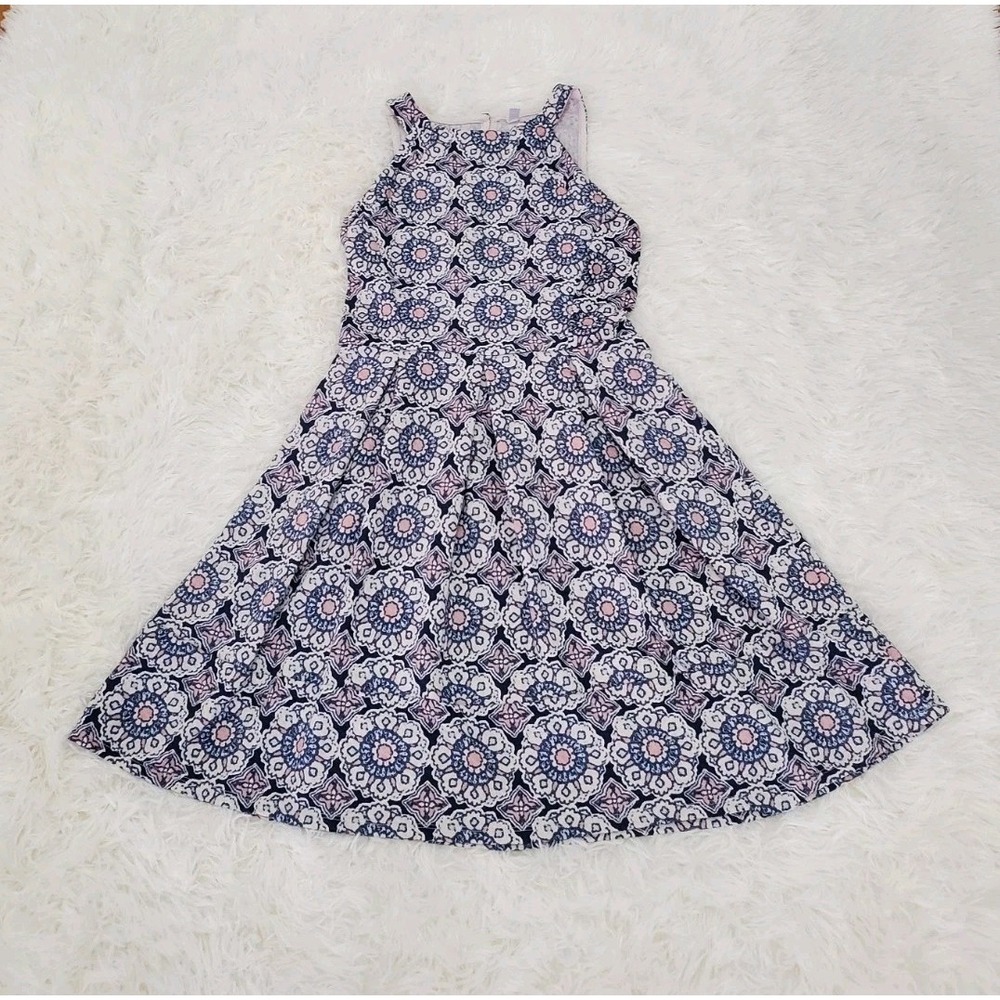 Xhilaration Geometric Halter Dress with Keyhole Back A Line Blue, Pink, Cream XS